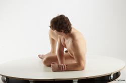 Nude Man White Sitting poses - simple Muscular Short Brown Sitting poses - ALL Realistic